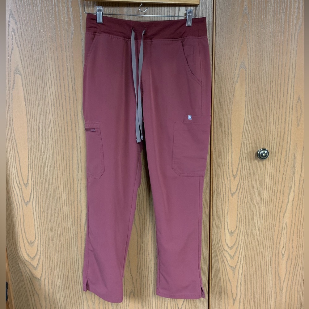 FIGS - Dark Cherry - High-Waisted Yola Pants, Medium Petite